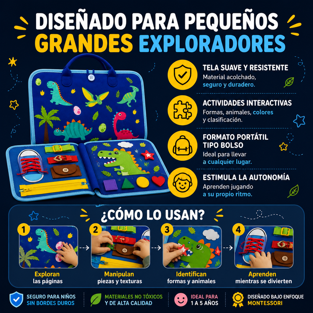 🧸 Libro Sensorial Montessori: Aprendizaje Divertido y Cero Pantallas